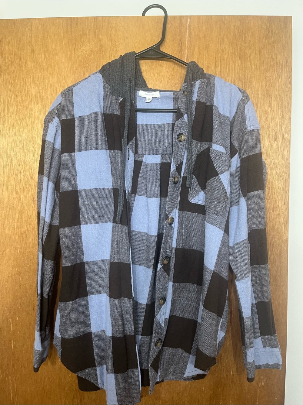 Maurices Blue and Black Plaid Hooded Shirt Jacket